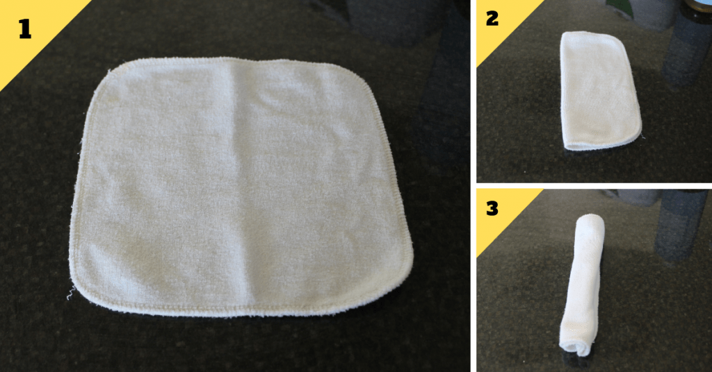 three images of rolling up wipes