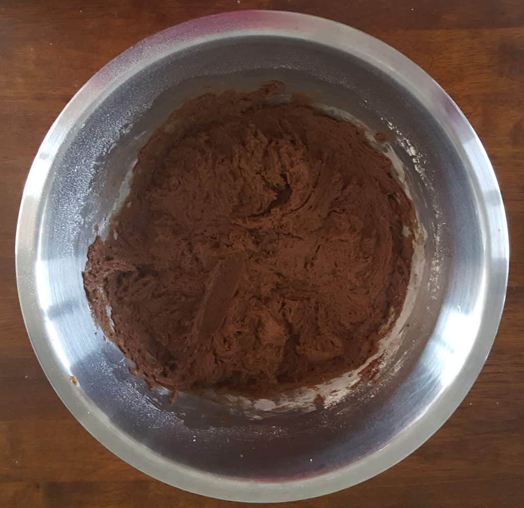 cookie dough in mixing bowl