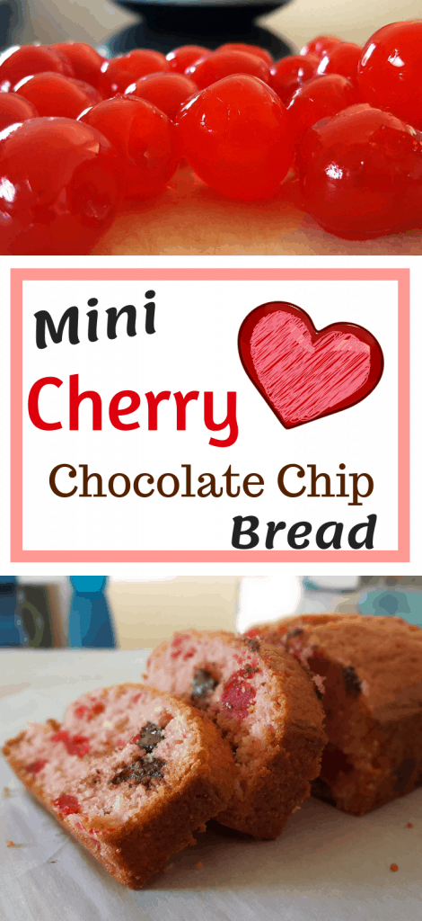A *sweet* recipe for cherry chocolate chip mini breads.  These breads make great gifts for Valentine's day. #Valentine'sDayTreats #easyrecipes  