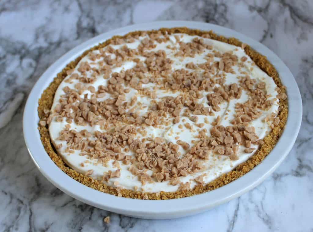 banoffee pie with toffee bits on top