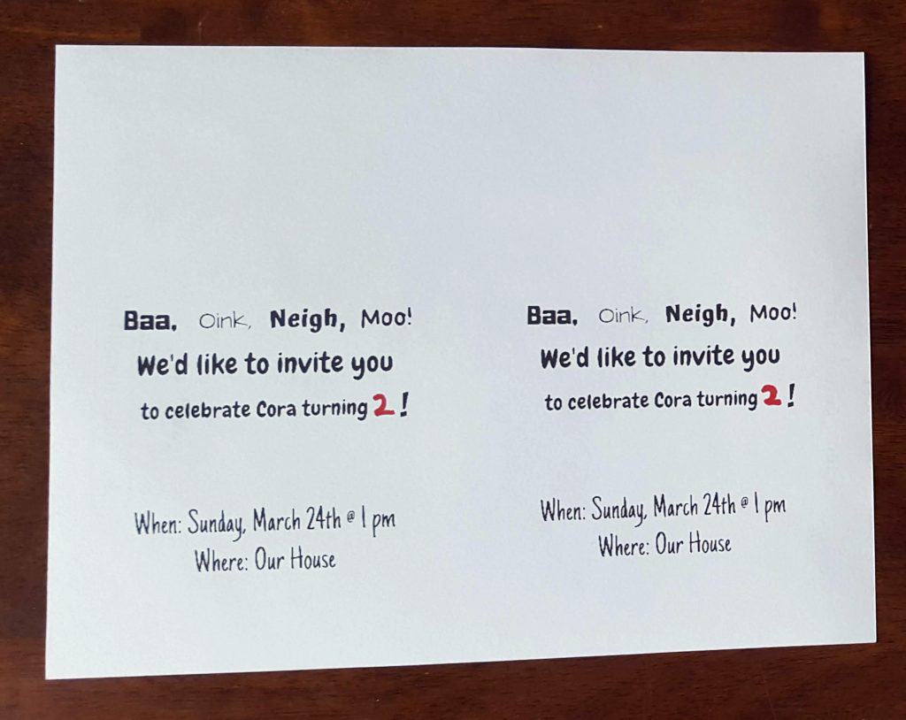 invitation wording copied twice on the same sheet of paper