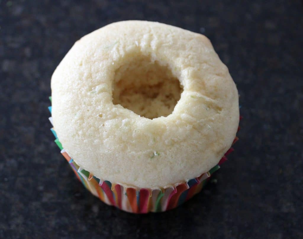 a single cupcake with middle removed