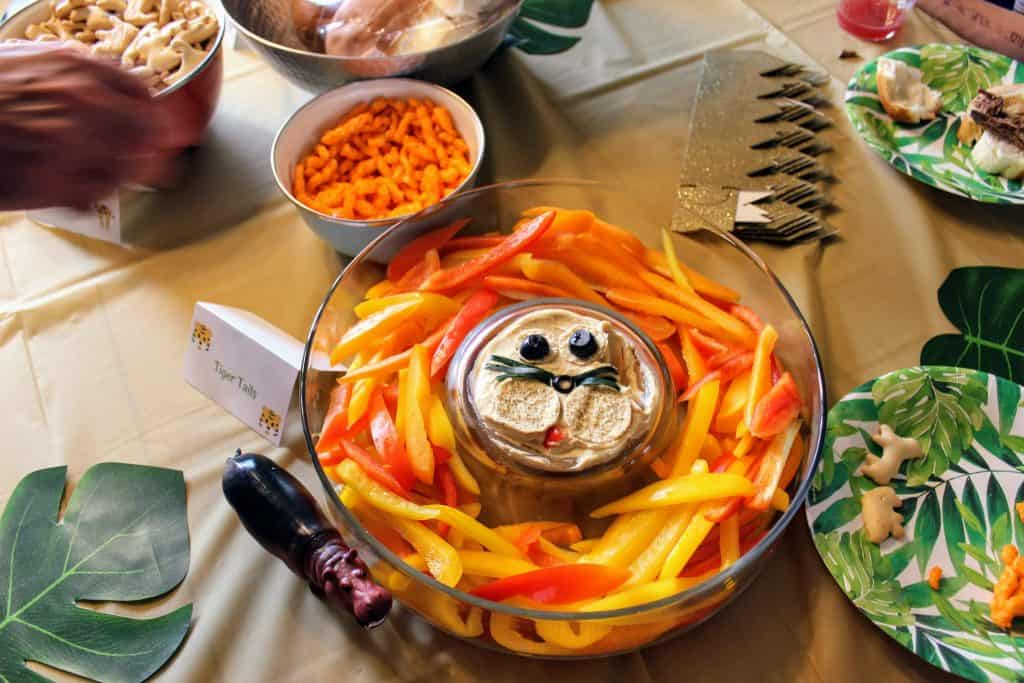 dip and veggies designed to look like a lion