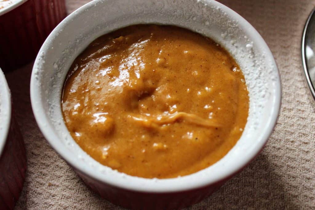 ramekin filled with cake batter