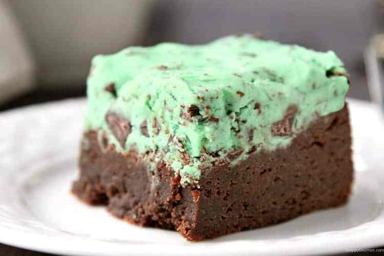 mint brownie with mint chocolate layer on top and brownie on the bottom