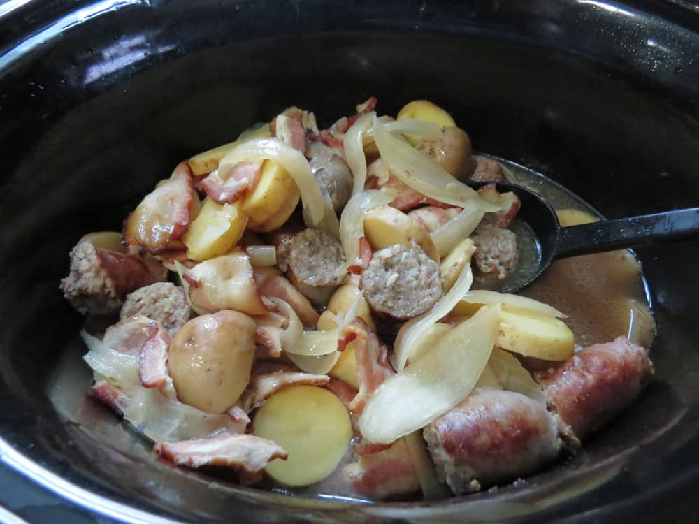 potatoes and meat in slow cooker