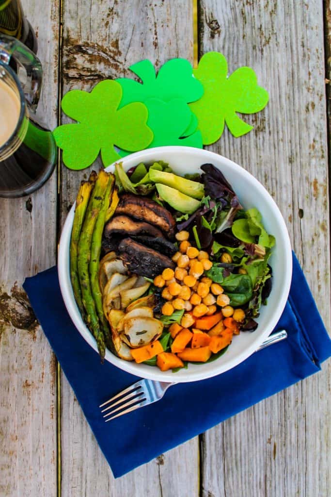 marinated portobello mushrooms in a grain bowl