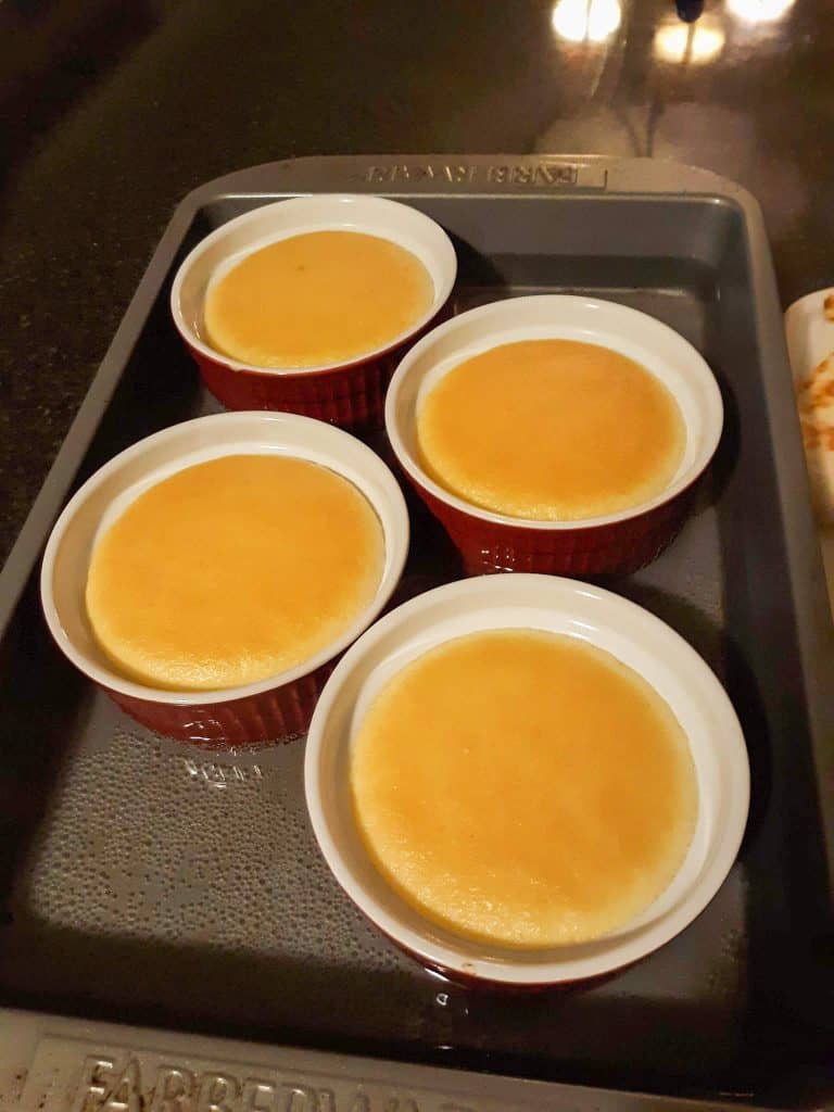 four creme brulees in ramekins