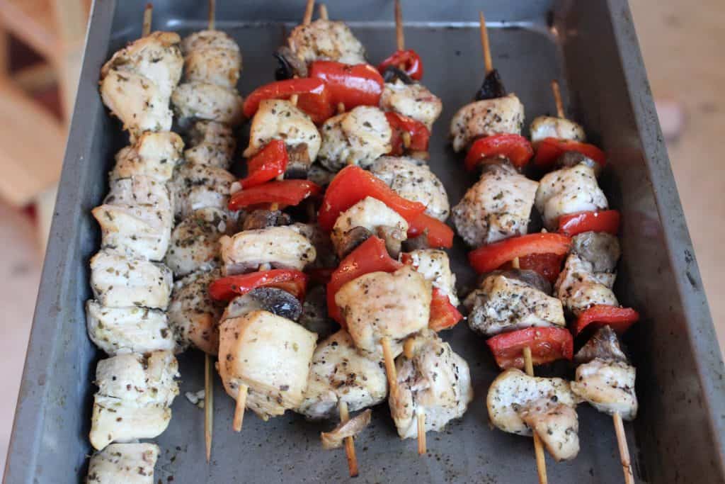 kabobs in a baking pan