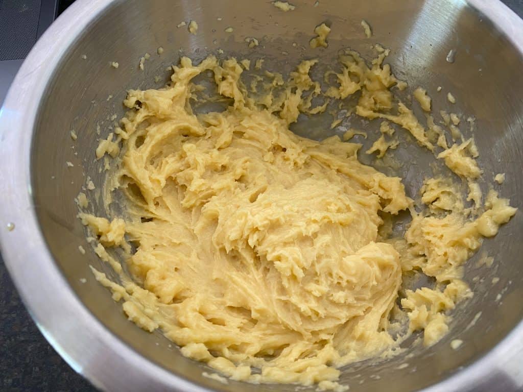 raw pastry dough in mixing bowl