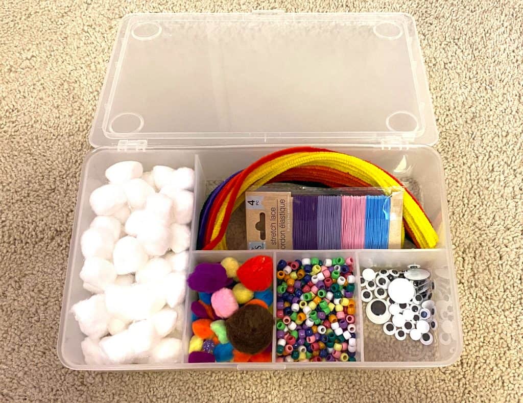 craft supplies in organized box