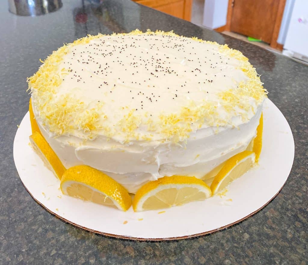 decorated lemon poppy seed cake