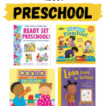 pin image "Children's Books About Preschool" with images of book covers