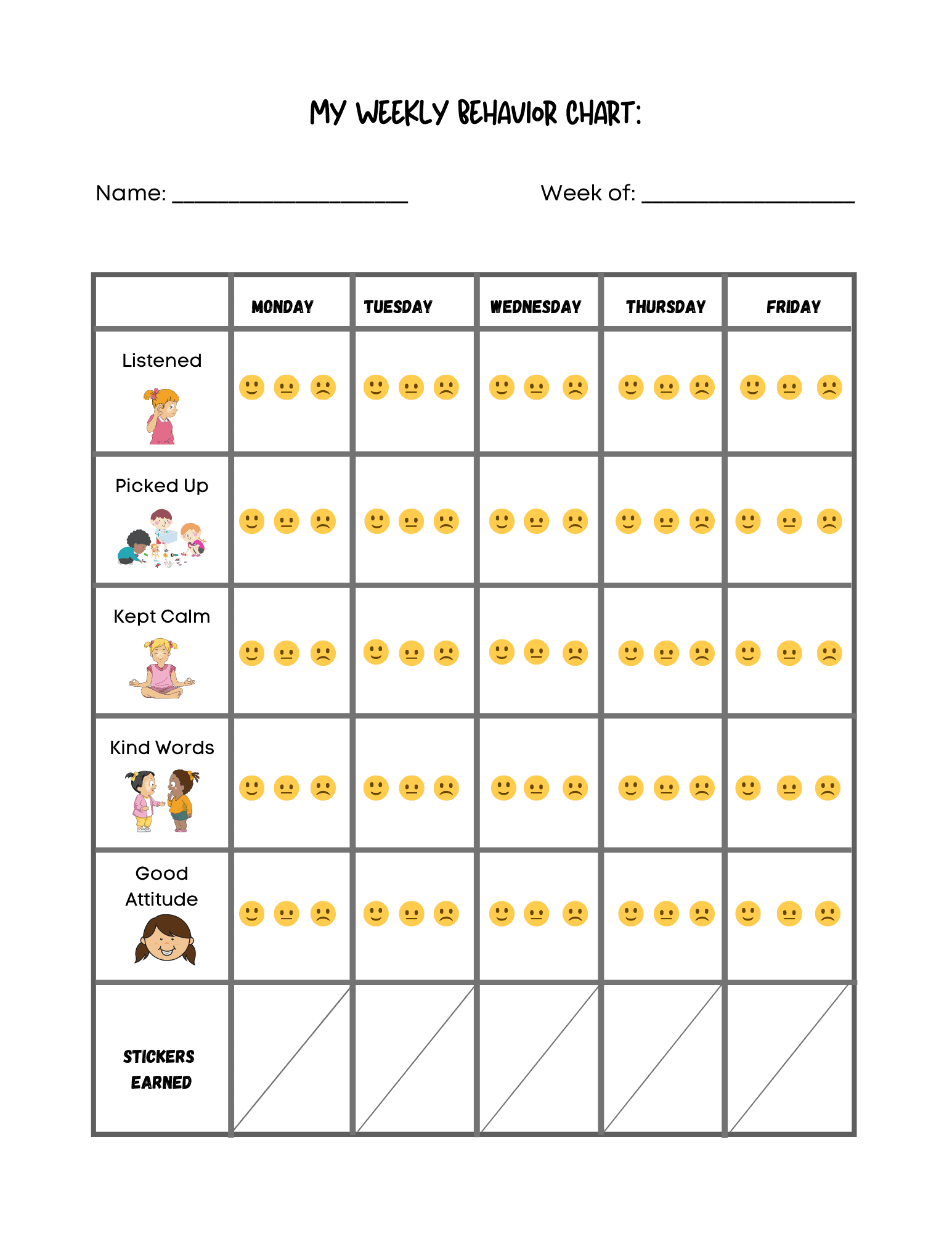 Preschool Behavior Reward Chart