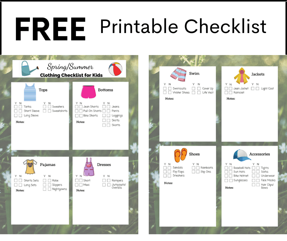 images of both sheets of the clothing checklist