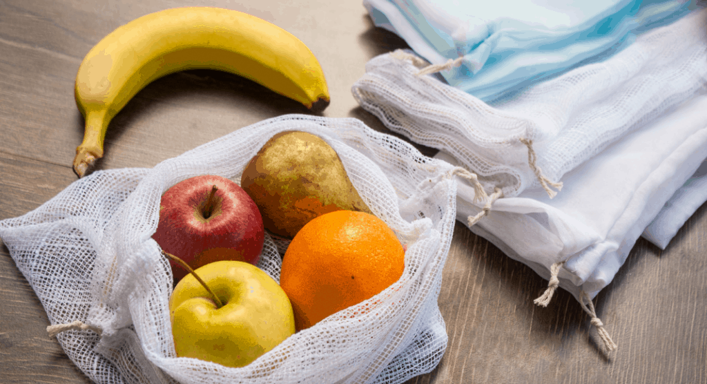 produce in reusable bags