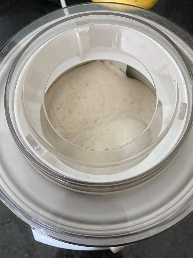 bird's eye view of banana ice cream in ice cream maker