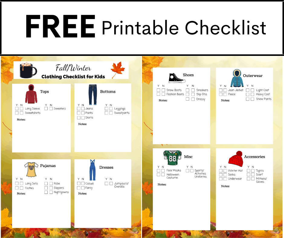 the two pages of the clothing checklist