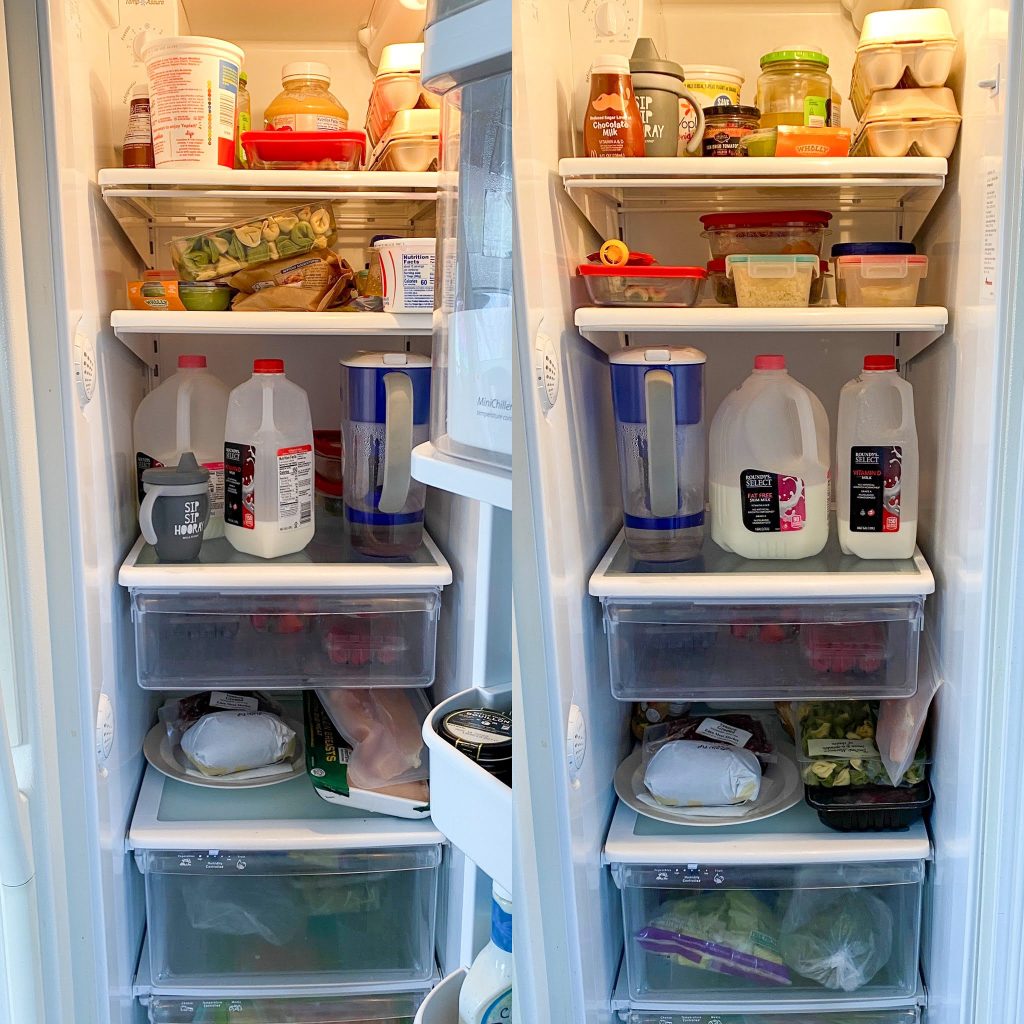 a before and after of inside the refrigerator