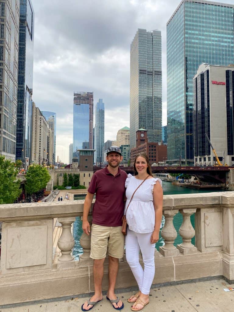 couple with Chicago background