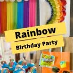 four pictures showing rainbow details from the birthday party