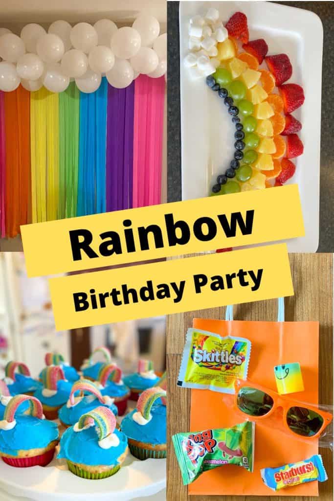 four pictures showing rainbow details from the birthday party
