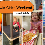 four kids in different scenes of travel in Twin Cities