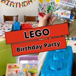 Lego birthday party pictures of simple decor, homemade cake, and favors