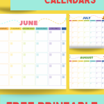blank June, July, and August calendars