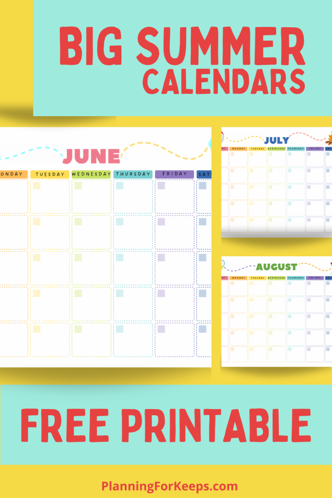 blank June, July, and August calendars