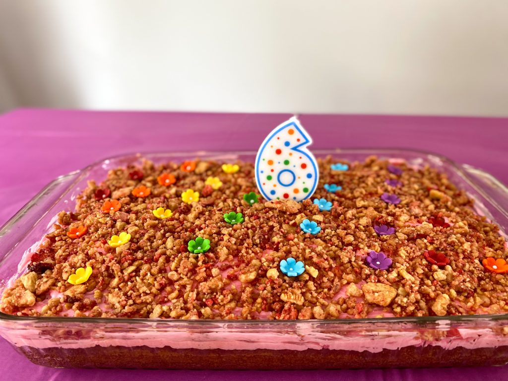 Birthday cake with edible flowers