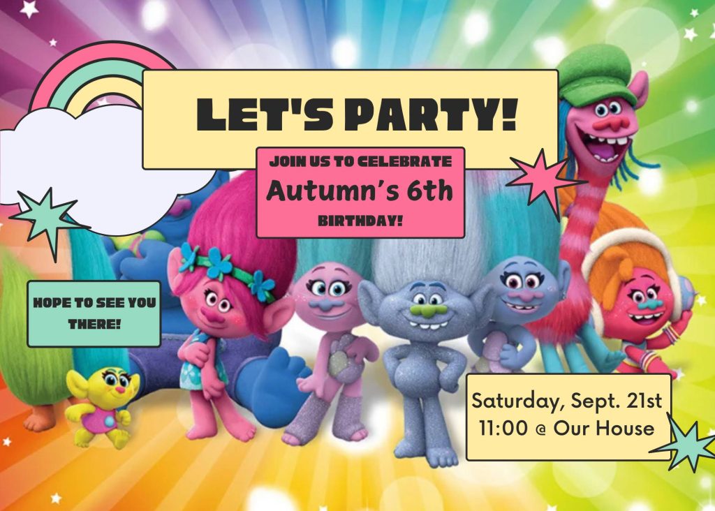 Trolls birthday party invitation