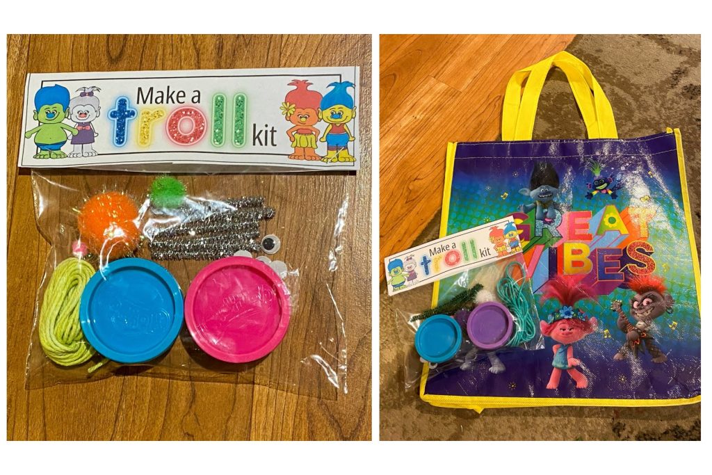 make a troll kit with mini Play-Doh and misc. craft supplies