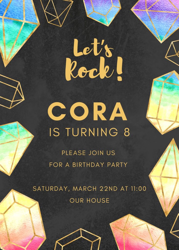 Birthday Party Invitation with gemstones around the border