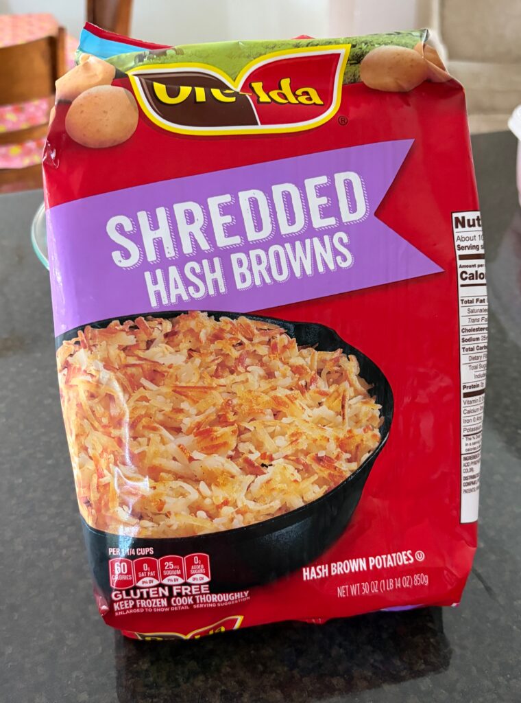 bag of frozen shredded hash browns