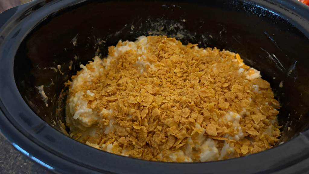 finished hash brown casserole in slow cooker